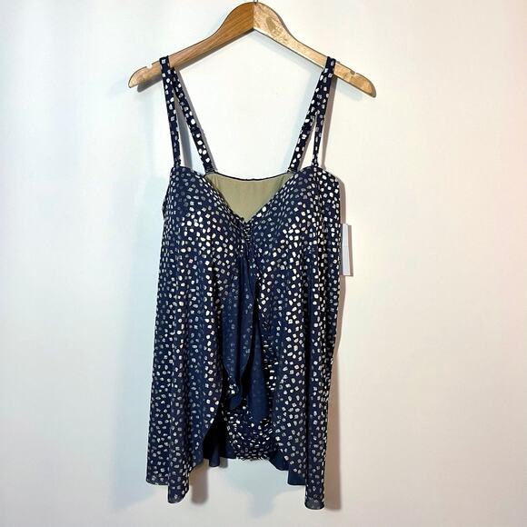 Swimsuits for All Size 16 NWT Mesh Drape One Piece Navy Metallic Silver - Picture 2 of 15